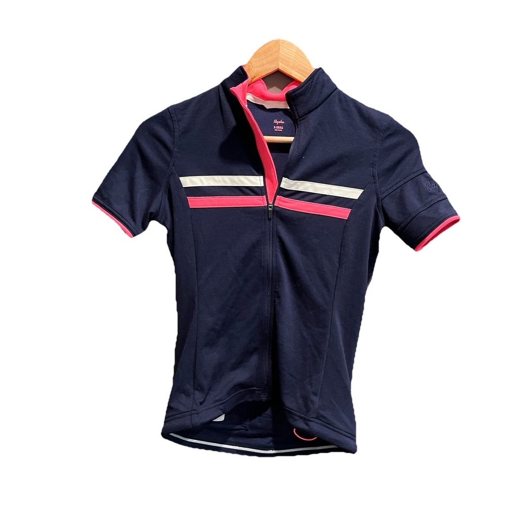 Rapha Navy Stripes Short Sleeve‎ Brevet Jersey Women's Activewear Top Size XS